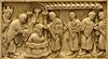 Le baptème de Clovis par saint Remy - Plaque de reliure en ivoire fin IX<sup>e</sup> siècle. Musée de Picardie à  Amiens.